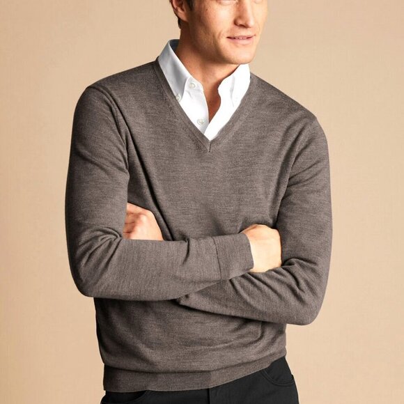 J. Crew Mercantile Merino V-Neck Sweater - Mocha Size L - Picture 1 of 5